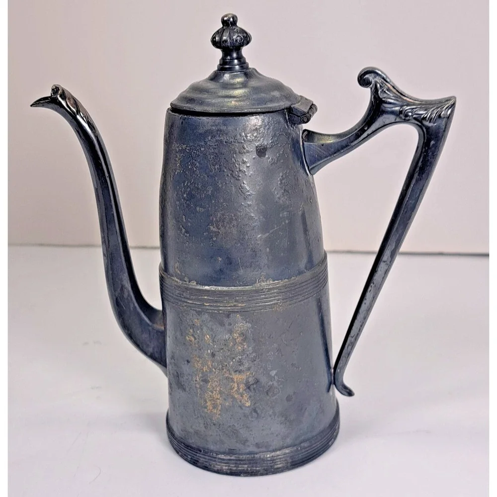 Antique Sheffield Plate Silver Coffee Pot 641 Ribbed Victorian Patina England